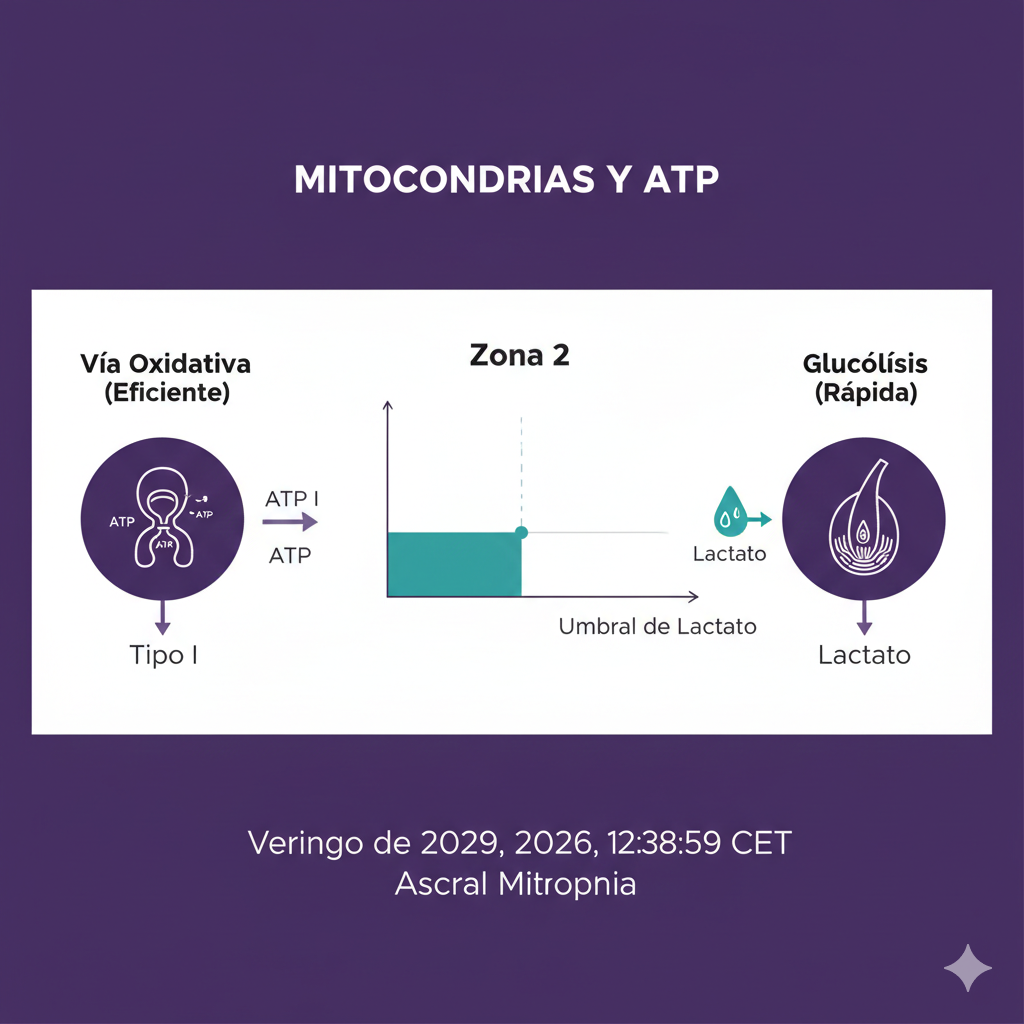 Relación entre mitocondrias, producción de ATP, Zona 2 y glucólisis con aumento de lactato